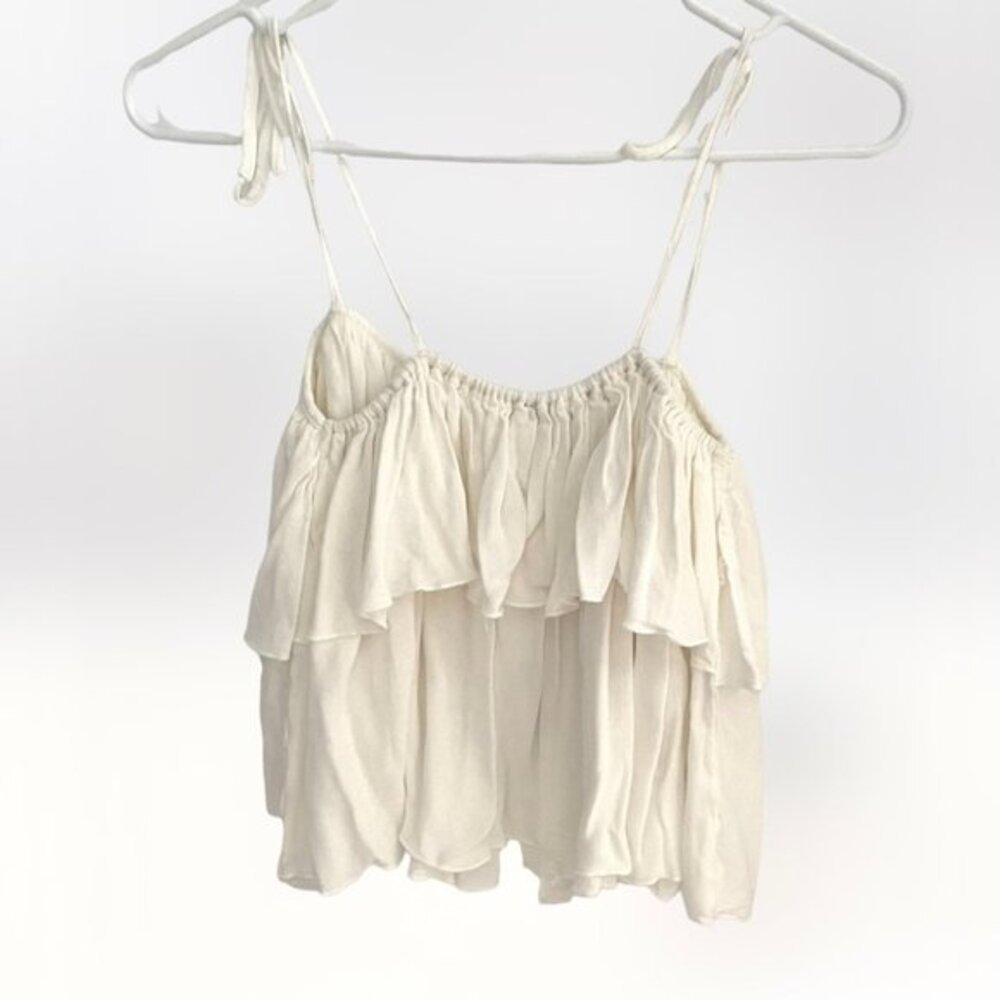Very J Ivory Ruffle Tiered Camisole Tie Shoulder Tank Top Cream Large